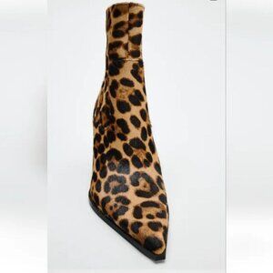 ZARA ANIMAL PRINT LEATHER HEELED ANKLE BOOTS